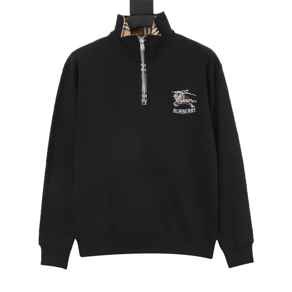 Burberry Women's Men's Black Equestrian Knight Half-Zip Sweatshirt