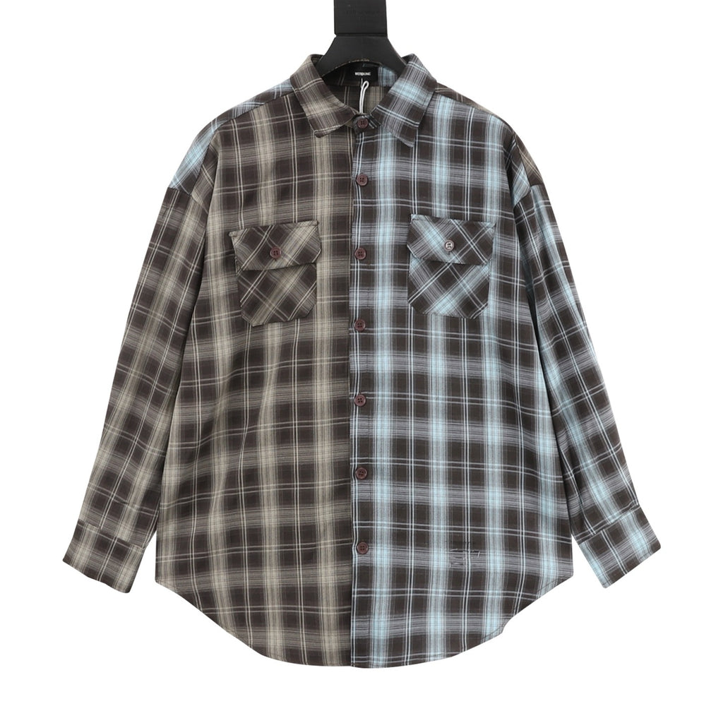 WE11DONE 24SS American Retro Patchwork Color Block Plaid Long-Sleeve Shirt