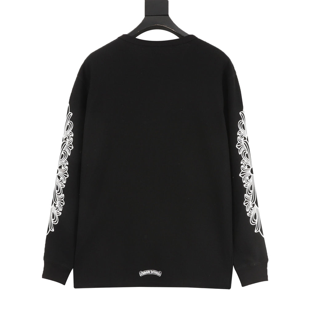 Chrome Hearts Cross Flower Scroll Arm Print Long Sleeve | Black Gothic Luxury Streetwear