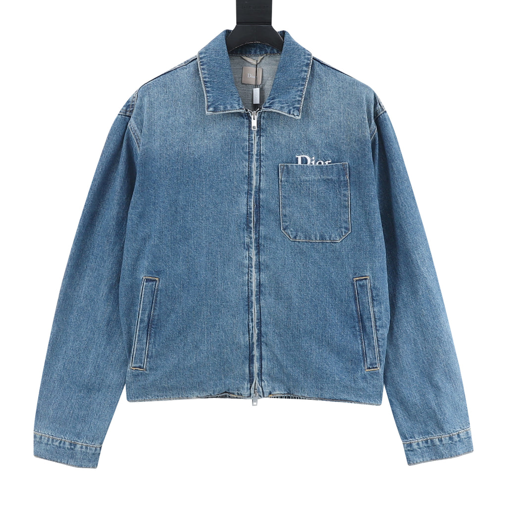 Dior CD Embroidered Pocket Zip-Up Denim Jacket