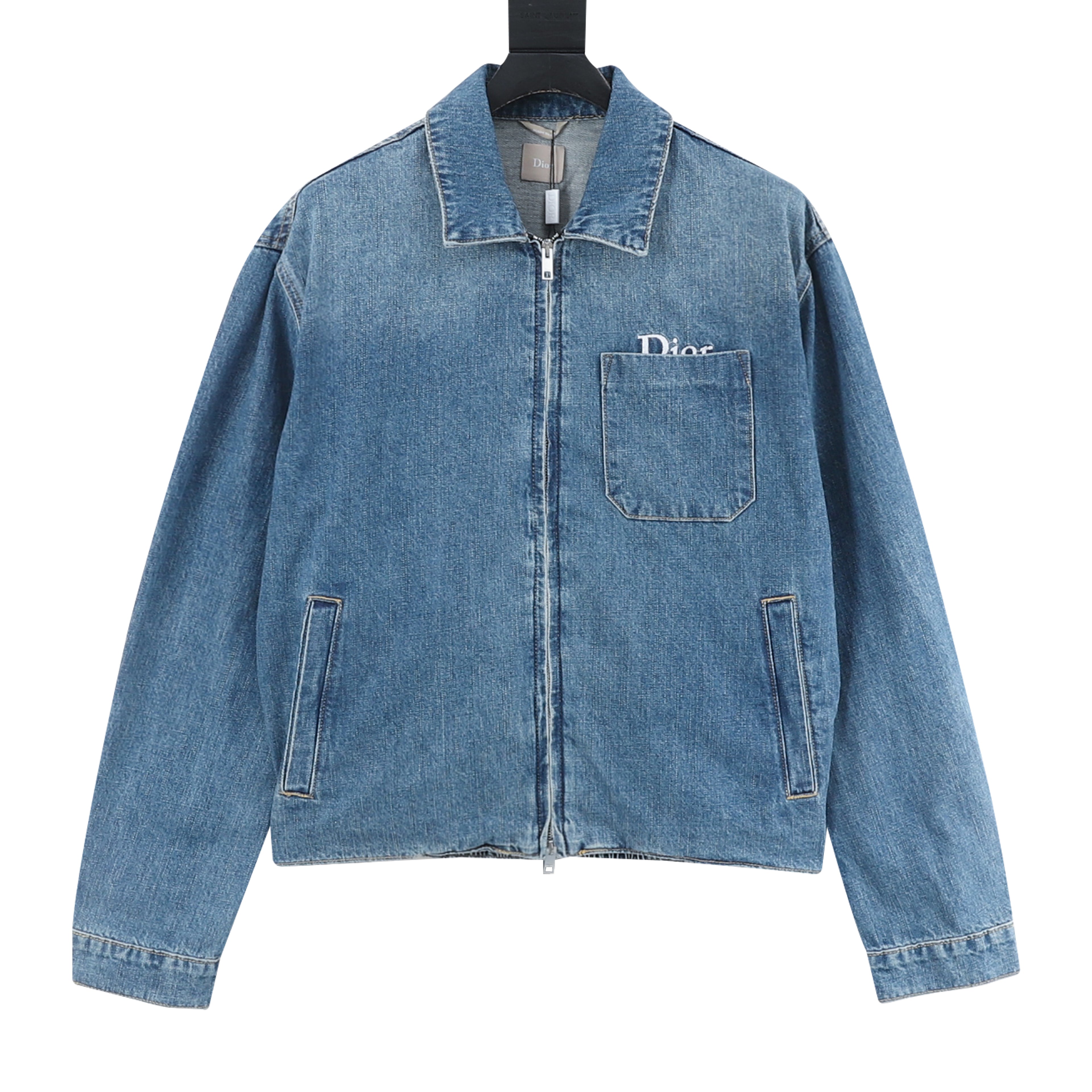 Dior CD Embroidered Pocket Zip-Up Denim Jacket