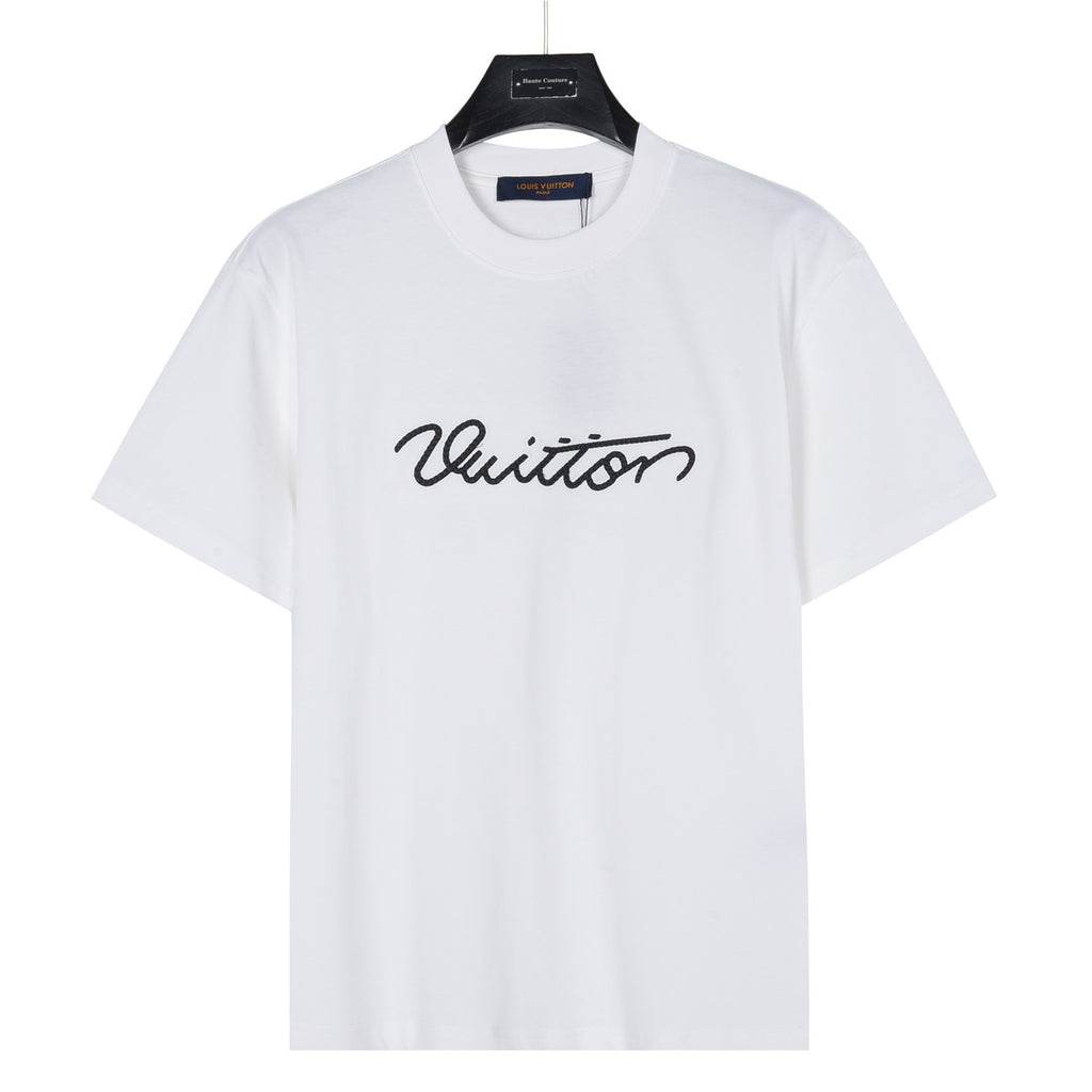 Louis Vuitton Script Vuitton Embroidered Short-Sleeve T-Shirt in White
