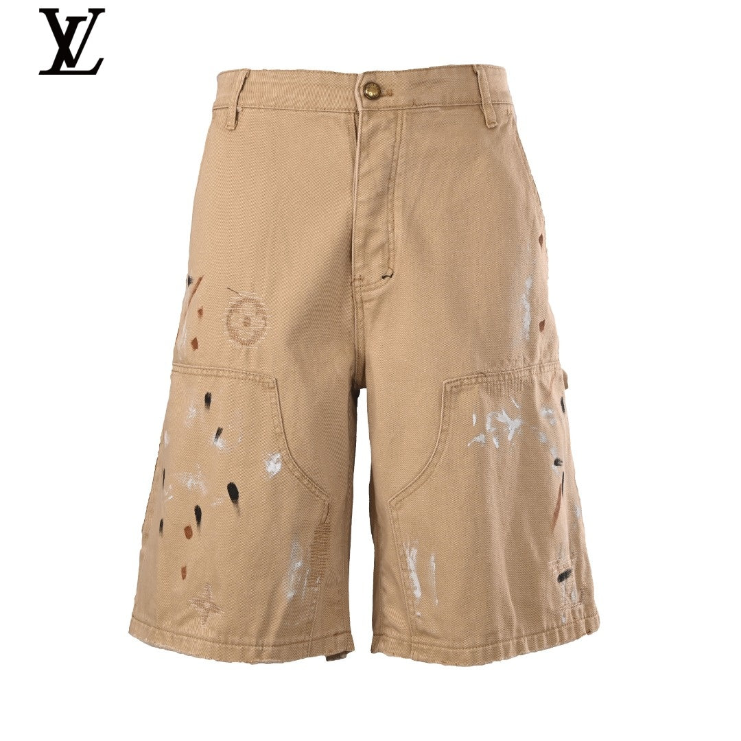 Louis Vuitton Khaki Paint Splatter Workwear Shorts