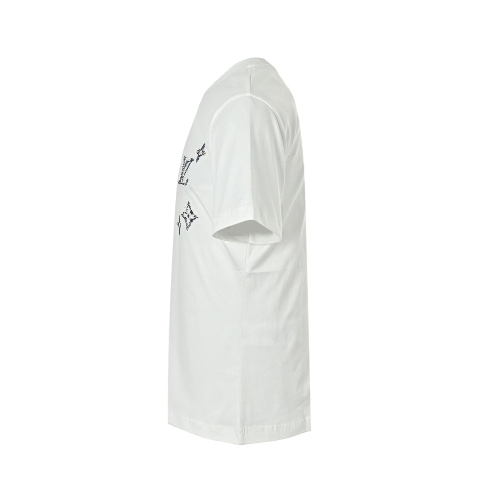 Louis Vuitton Scattered Monogram Embroidered Short-Sleeve T-Shirt in White