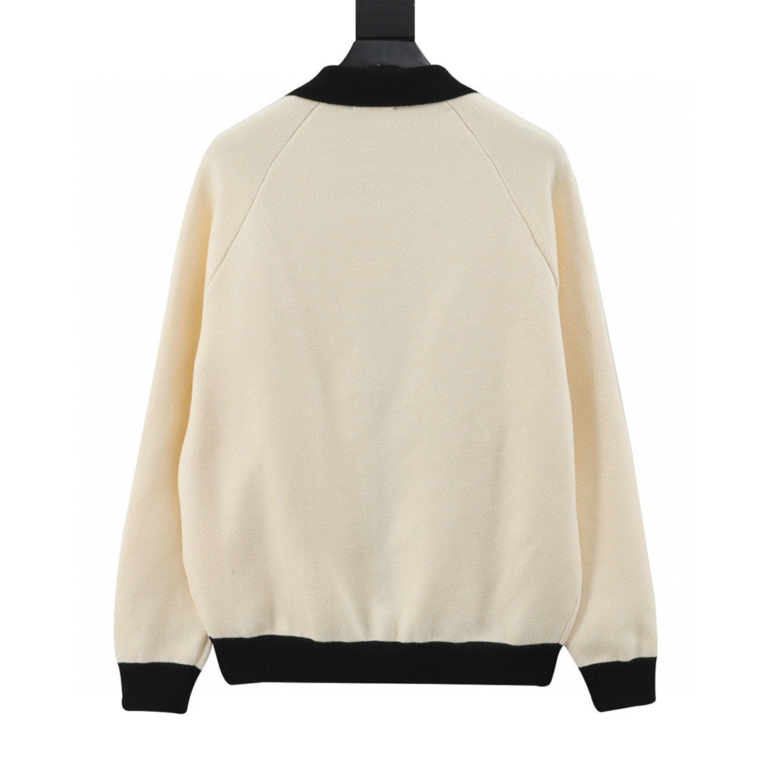 Chanel Contrast-Trim Knit Cardigan with CC Logo and Collar