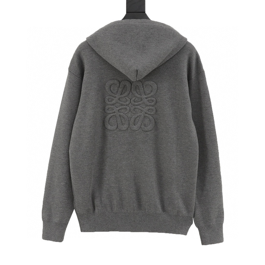Loewe Anagram Zip-Up Hooded Knit Cardigan