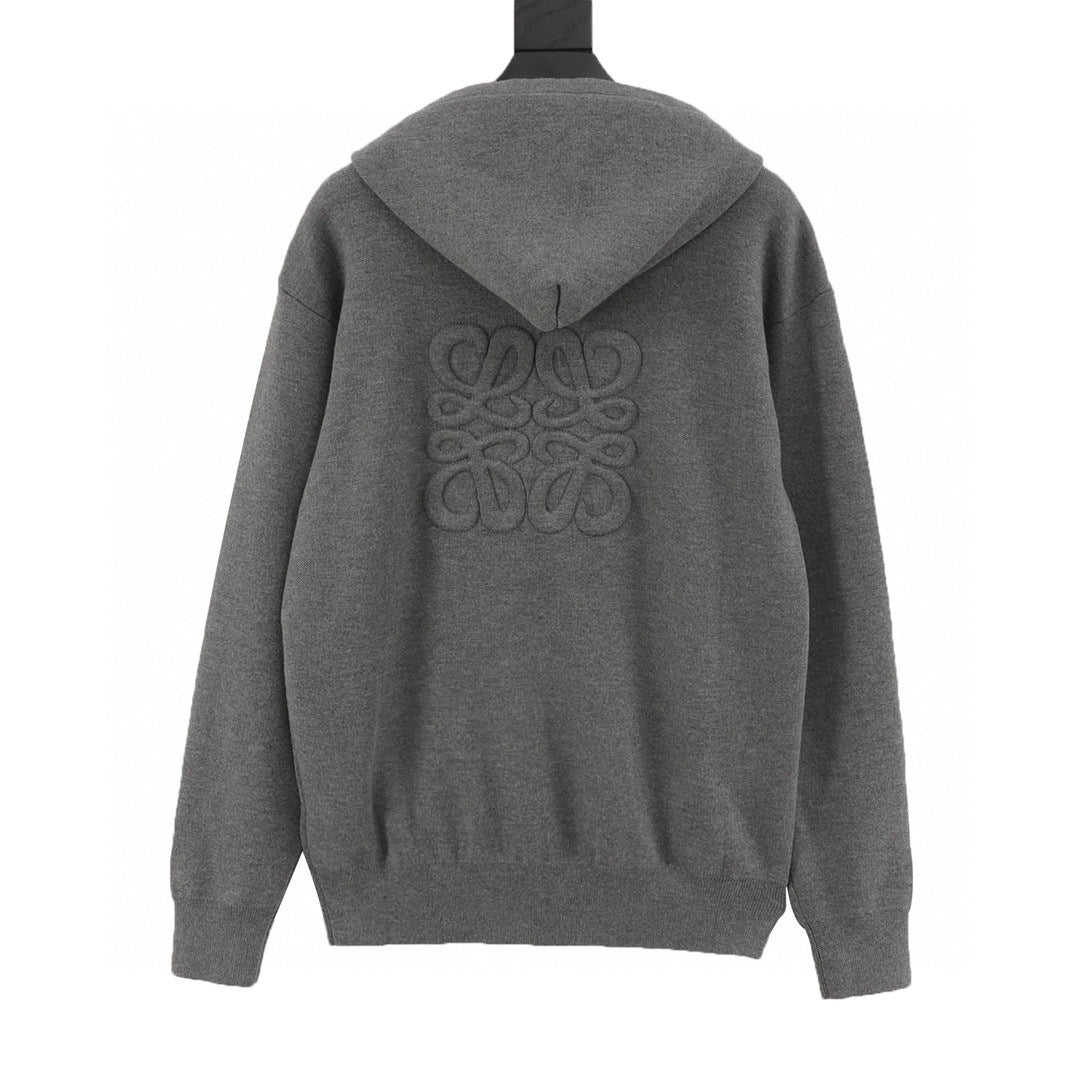 Loewe Anagram Zip-Up Hooded Knit Cardigan
