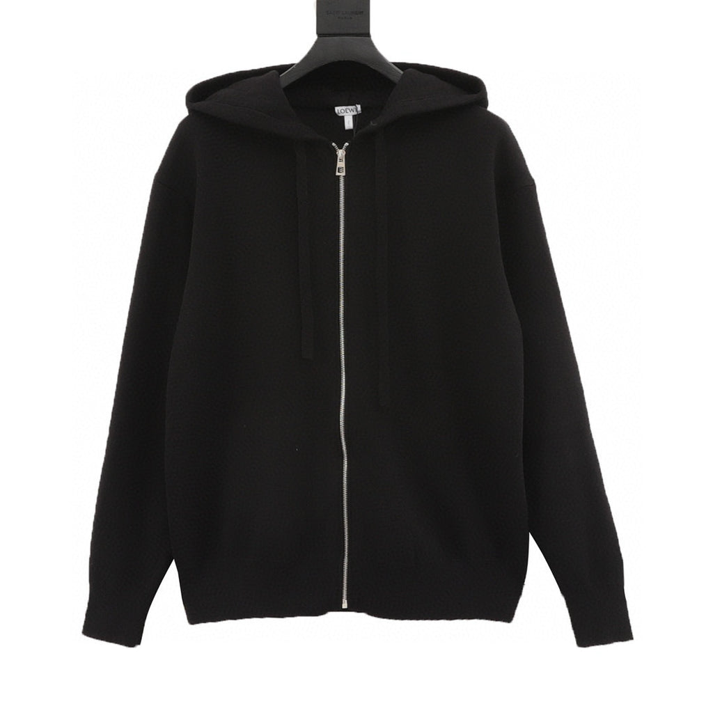 Loewe Anagram Zip-Up Hooded Knit Cardigan