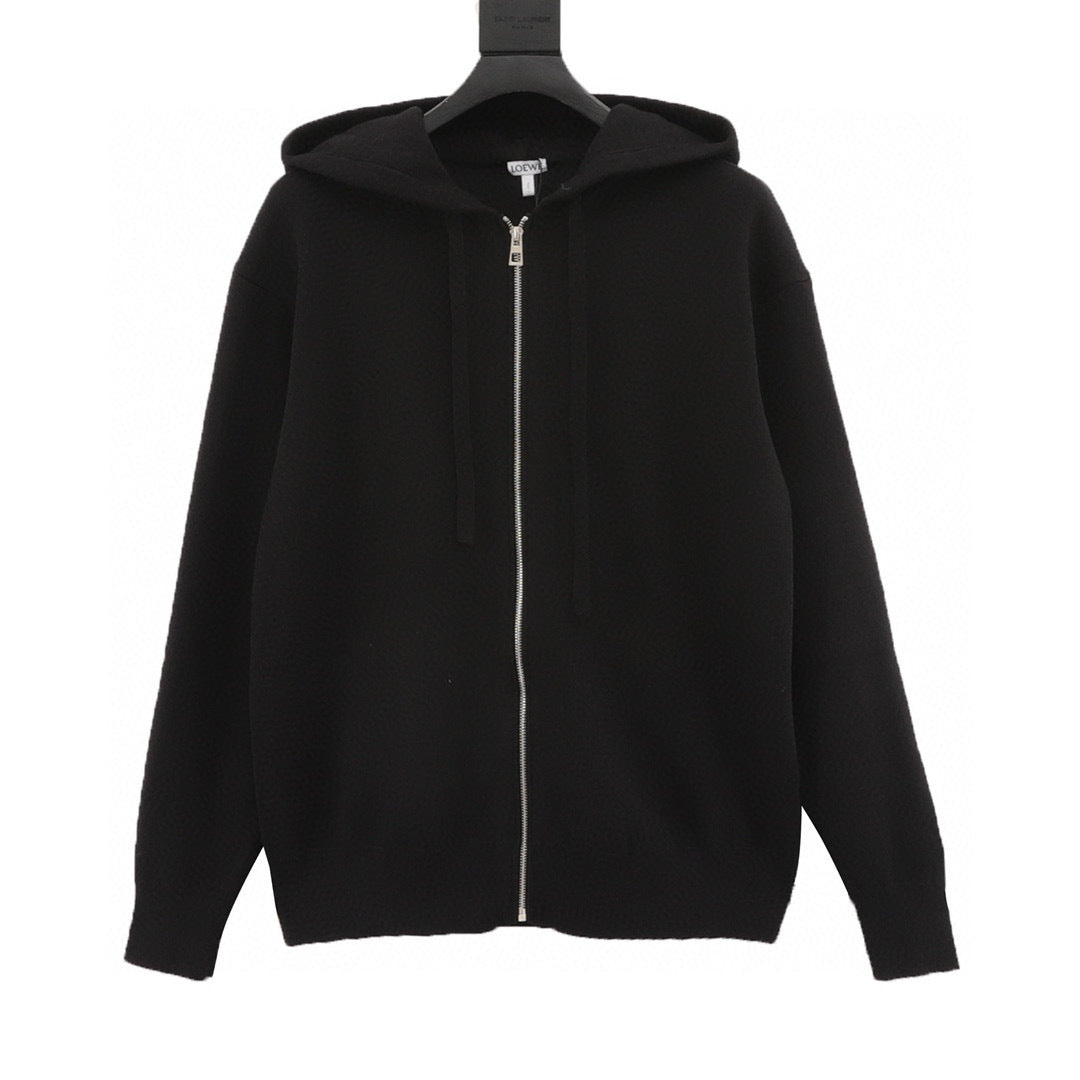 Loewe Anagram Zip-Up Hooded Knit Cardigan