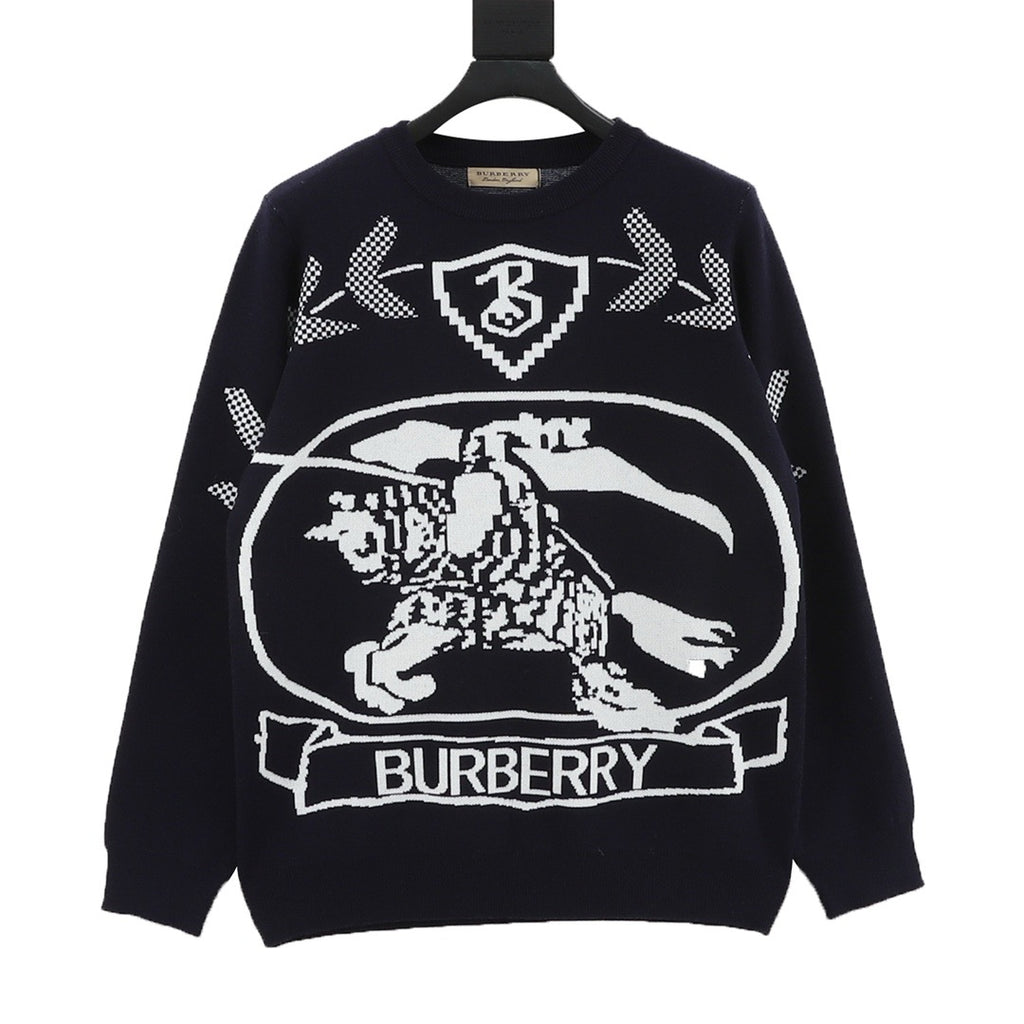 Burberry Women's Men's Navy Equestrian Knight Crewneck Sweater