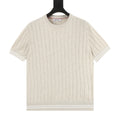Brunello Cucinelli Striped Patchwork Knit Short-Sleeve Top