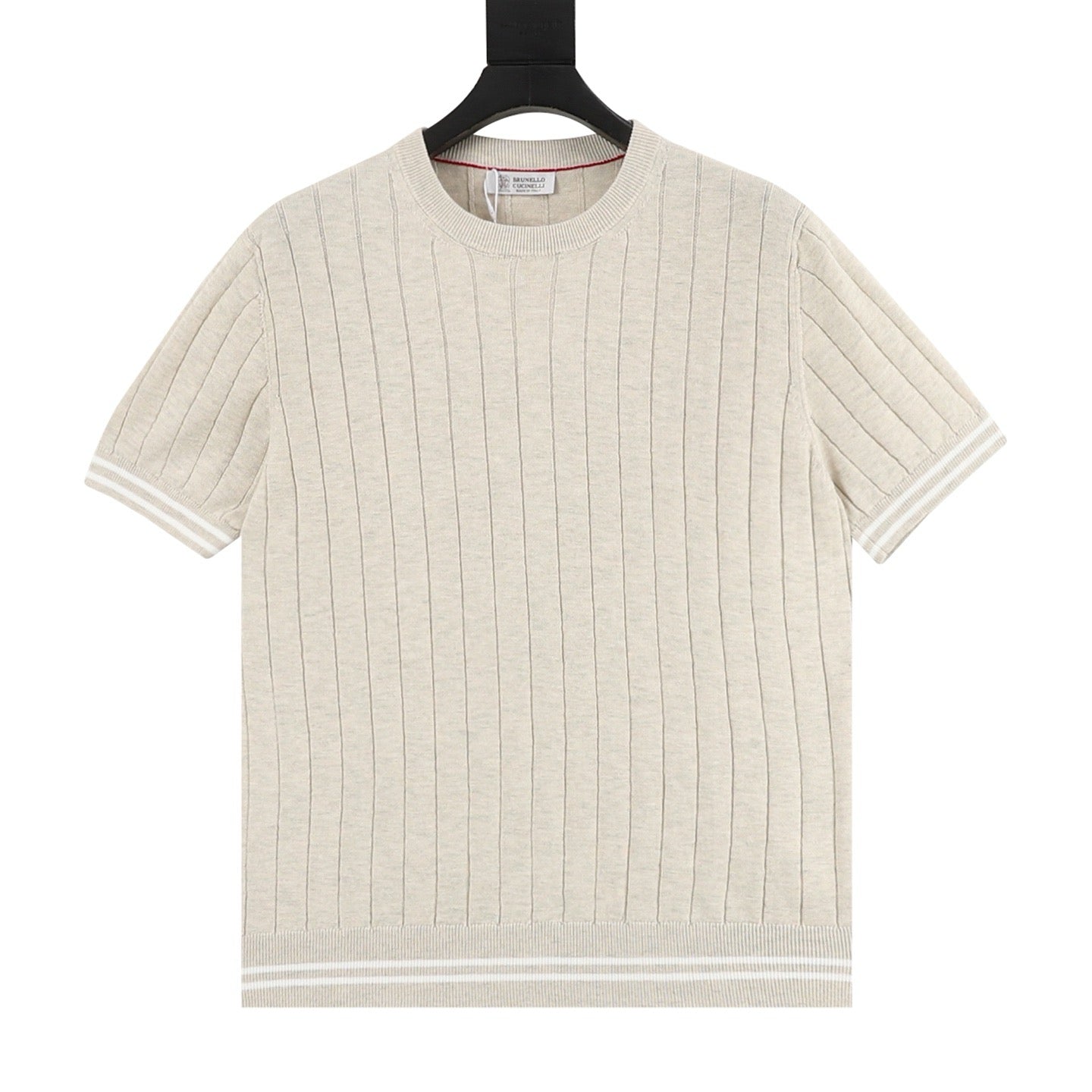 Brunello Cucinelli Striped Patchwork Knit Short-Sleeve Top