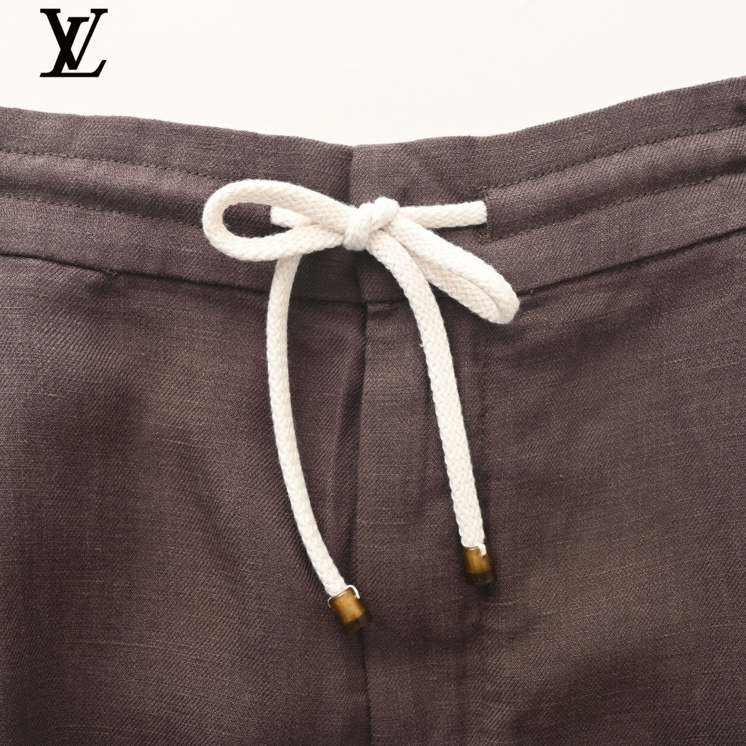 Louis Vuitton Men's Dark Brown Linen Drawstring Shorts