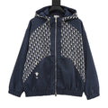 Dior Women's & Men's Navy Oblique Patchwork Bee Logo Hooded Windbreaker