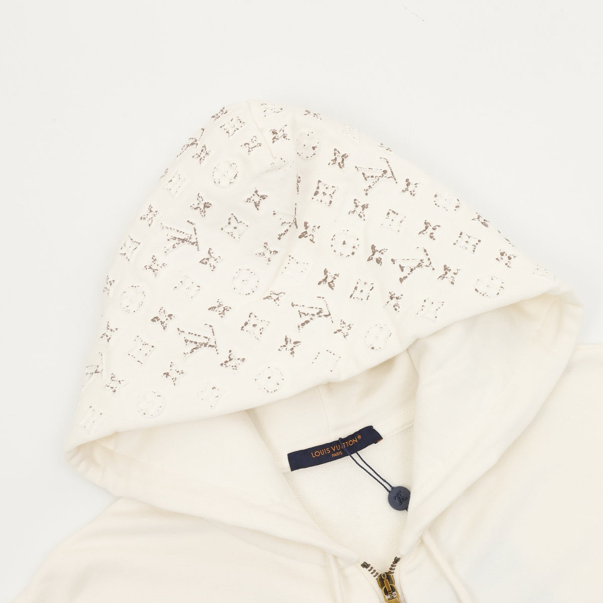 Louis Vuitton Women's & Men's White Monogram Embroidered Zip-Up Hoodie