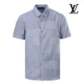 Louis Vuitton Men's Light Blue Monogram Patchwork Short Sleeve Shirt