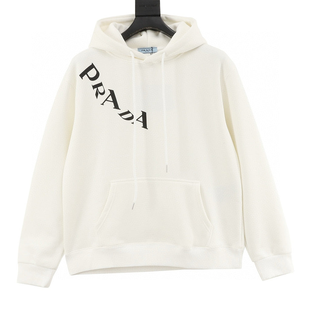 Prada Diagonal Oversized Logo Print Oversized Pullover Hoodie
