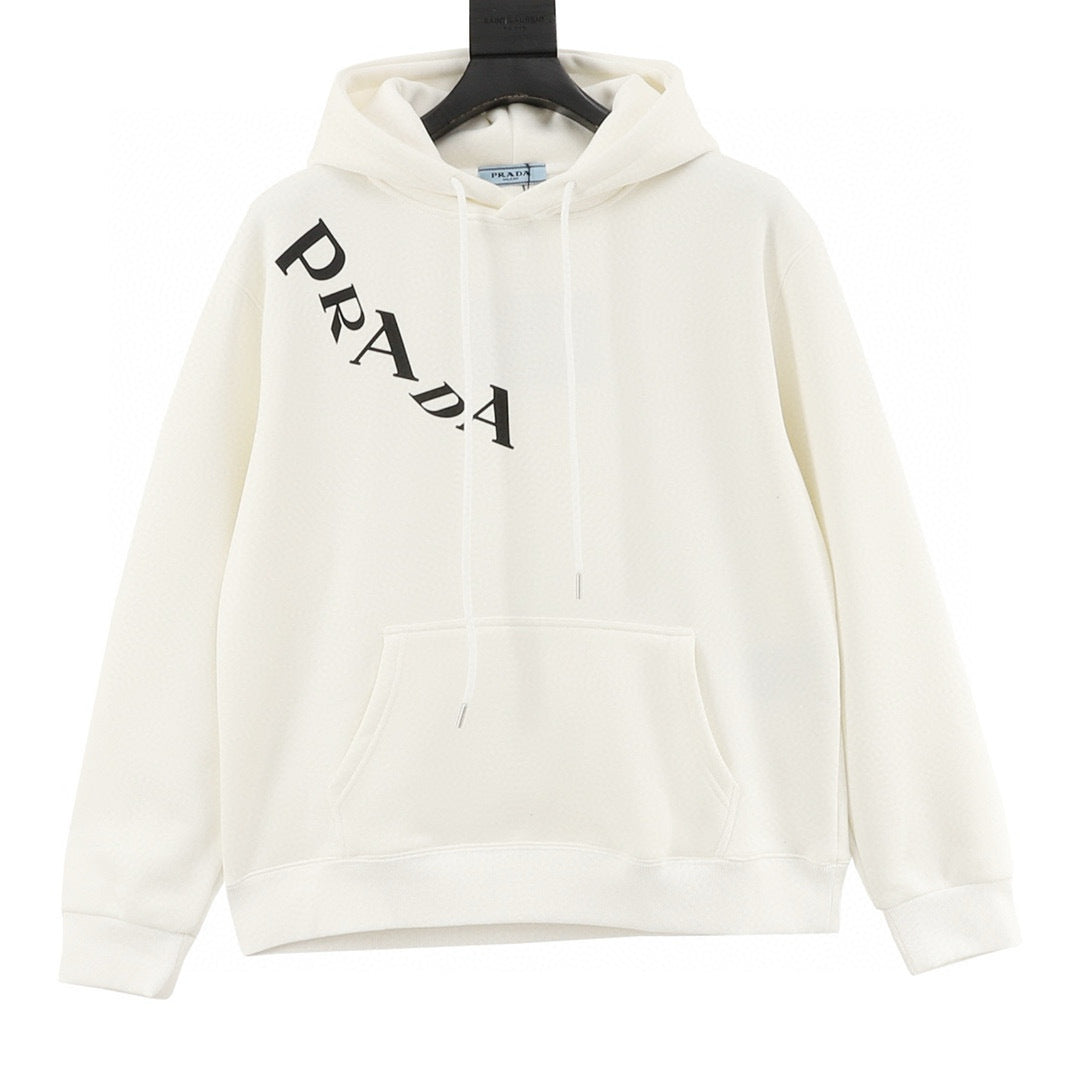 Prada Diagonal Oversized Logo Print Oversized Pullover Hoodie