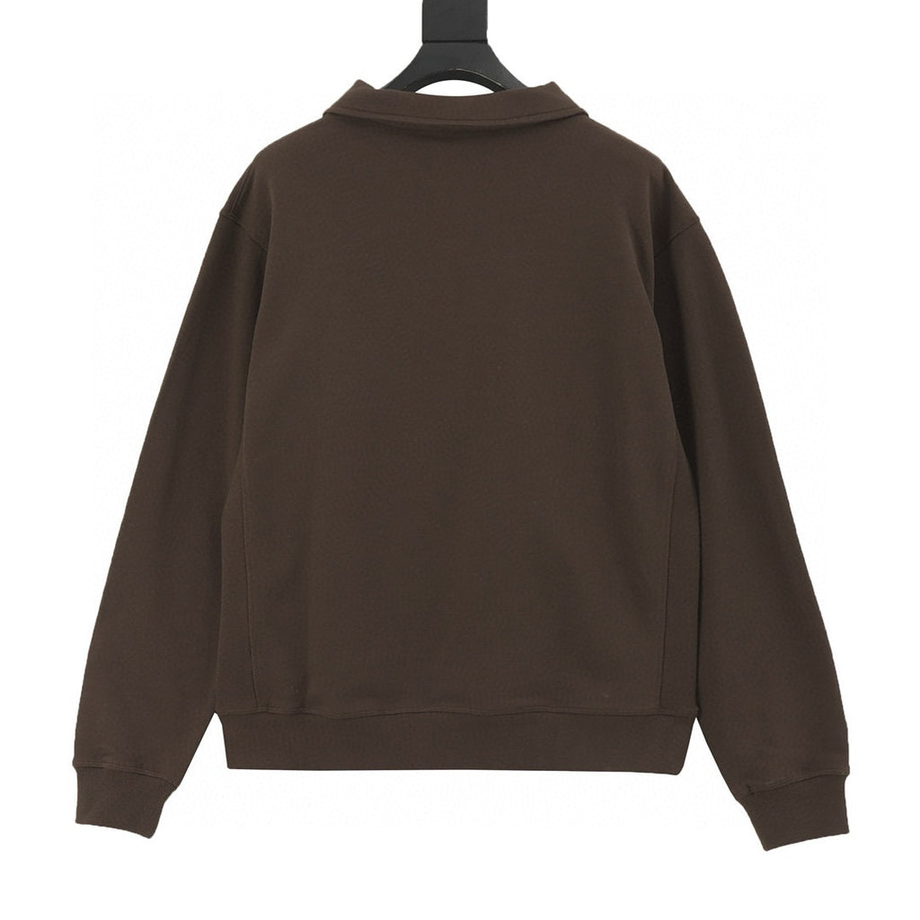 Prada Tonal Triangle Logo Padlock Zip Polo Collar Cotton Sweatshirt
