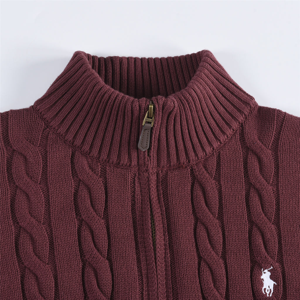 Polo Ralph Lauren Women's & Men's Burgundy Cable-Knit Half-Zip Sweater
