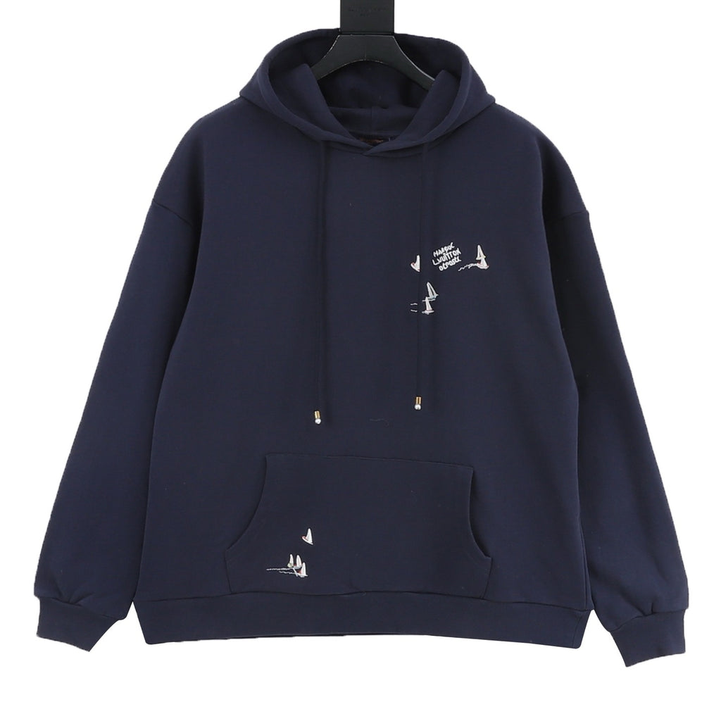 Louis Vuitton Sailboat Embroidery Hoodie — Navy, Nautical Graphic