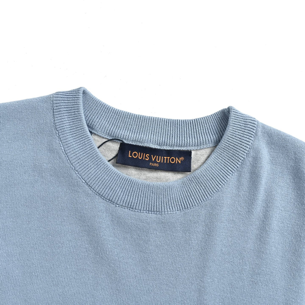 Louis Vuitton Patchwork Monogram Short-Sleeve Knit Top in Light Blue