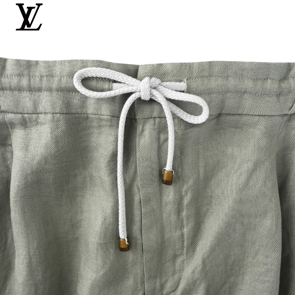 Louis Vuitton Men's Sage Green Linen Drawstring Shorts