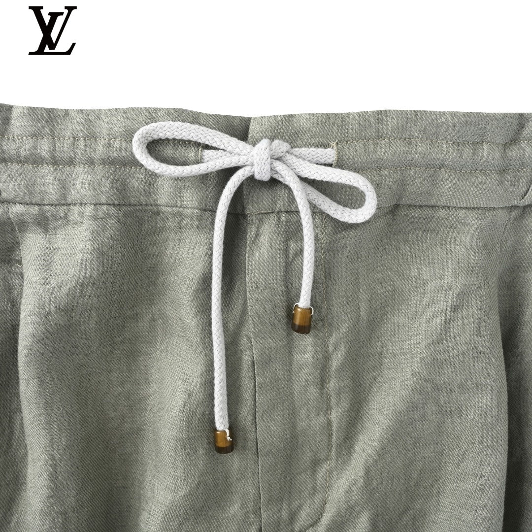 Louis Vuitton Men's Sage Green Linen Drawstring Shorts
