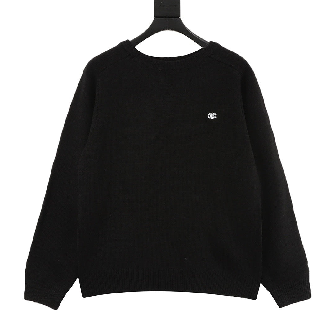 Celine Women's Men's Black Triomphe Logo Crewneck Sweater