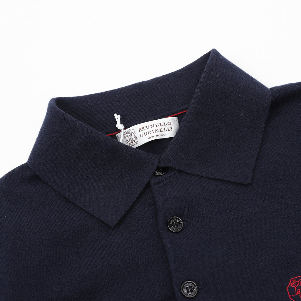 Brunello Cucinelli Solid Color Embroidered Logo Polo Shirt