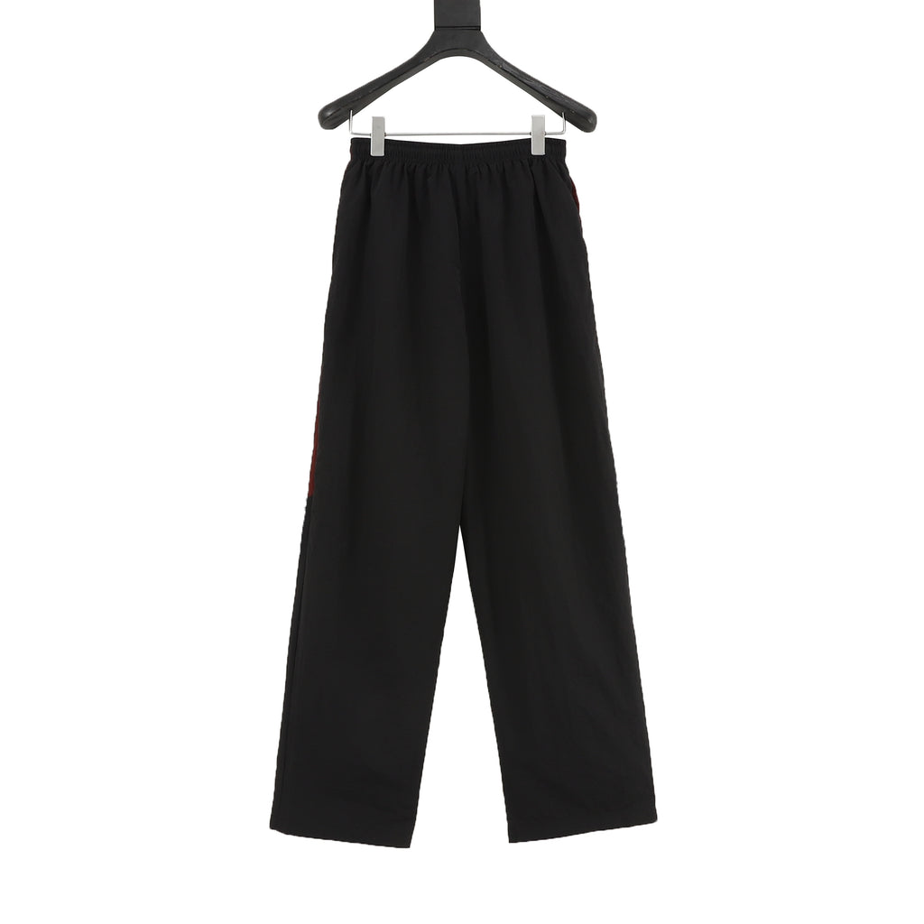 Balenciaga 26SS Red Side Stripe Arc Logo Embroidered Wide-Leg Track Pants
