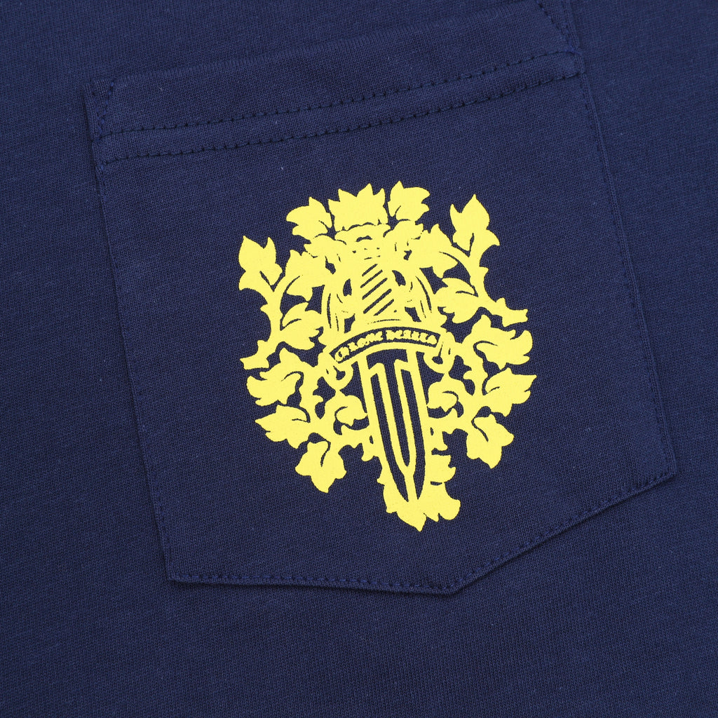 Chrome Hearts Sword Crest Floral Long-Sleeve Tee — Navy, Yellow Print