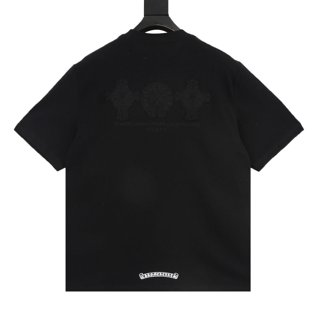 Chrome Hearts Men's Black Embossed Horseshoe Logo T-Shirt