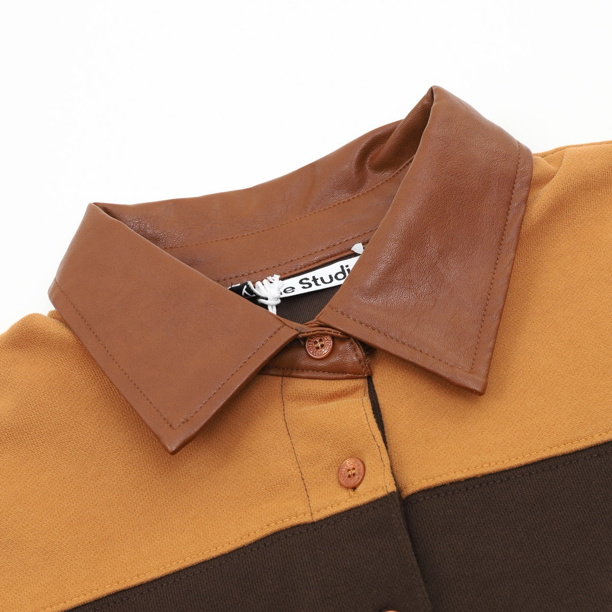 Acne Studios Women's Men's Camel and Brown Striped Long-Sleeve Polo with Faux Leather Collar