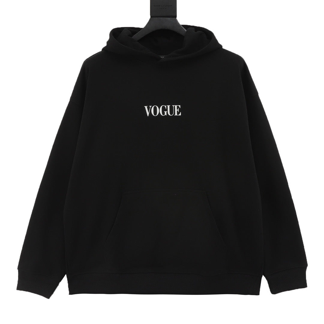 VOGUE Women's Men's Black Logo Print Hoodie