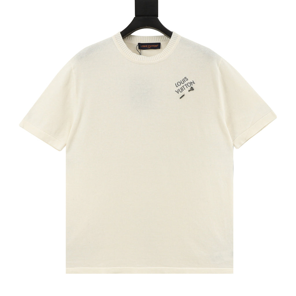 Louis Vuitton Logo Print Knit Short-Sleeve T-Shirt in Cream