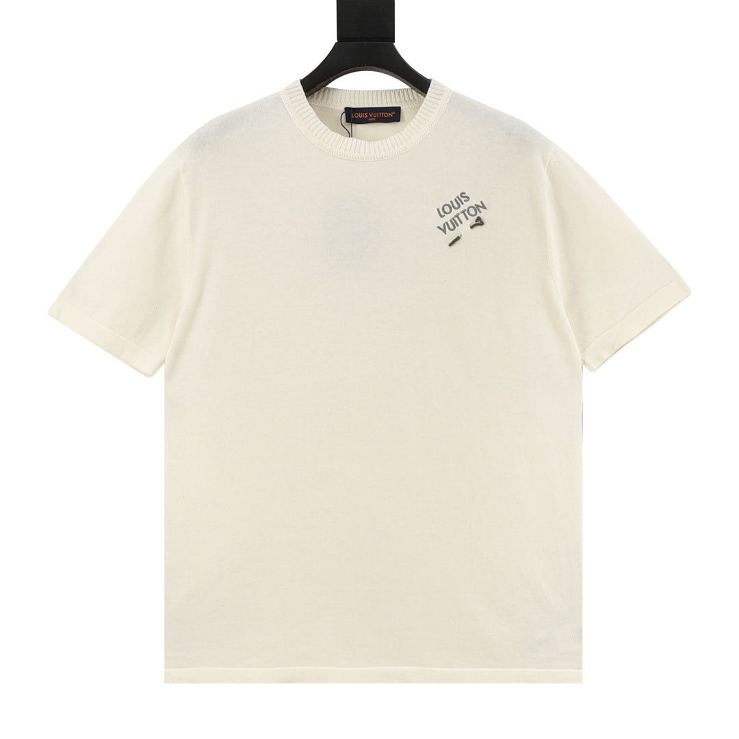 Louis Vuitton Logo Print Knit Short-Sleeve T-Shirt in Cream