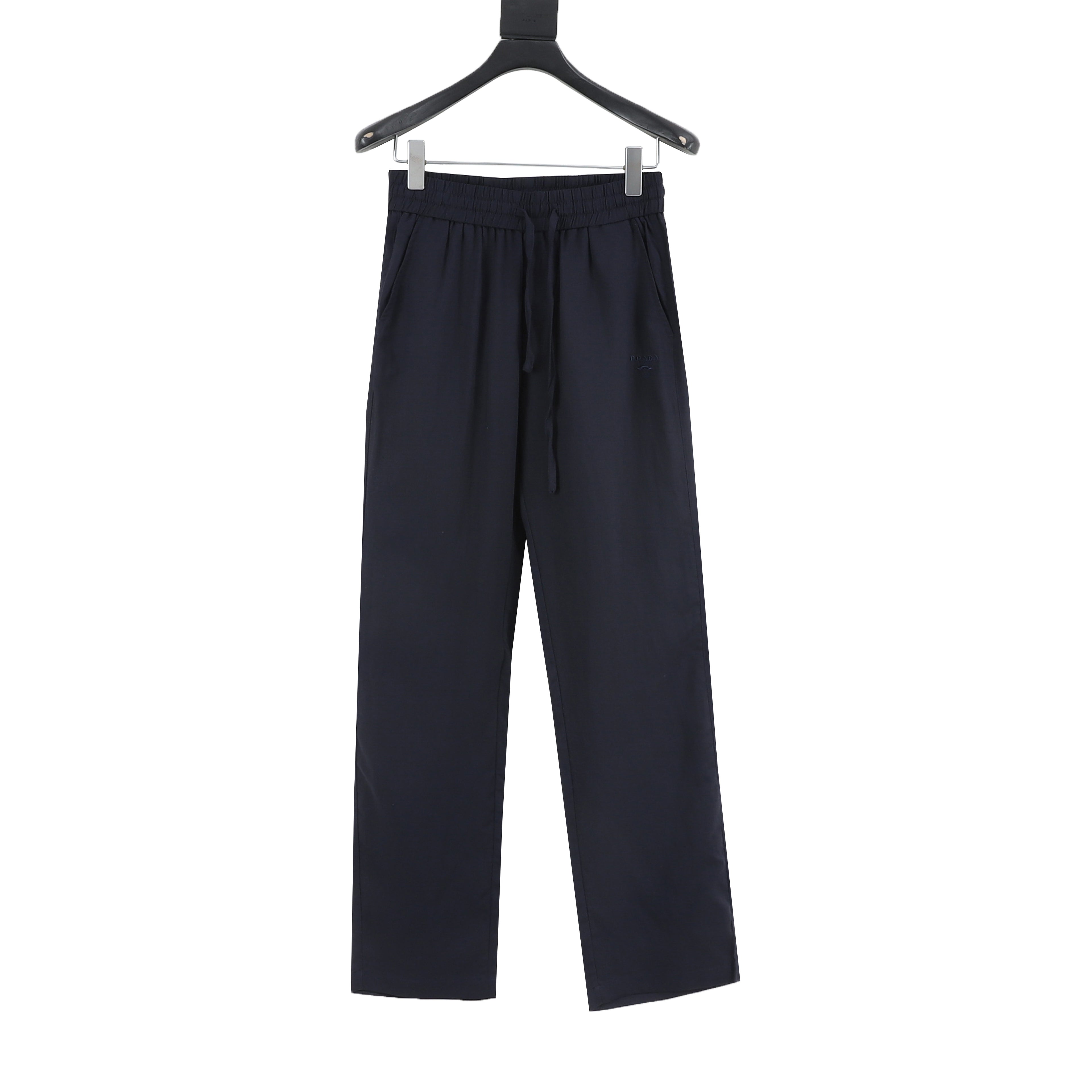 Prada Triangle Logo Linen-Blend Drawstring Wide-Leg Trousers