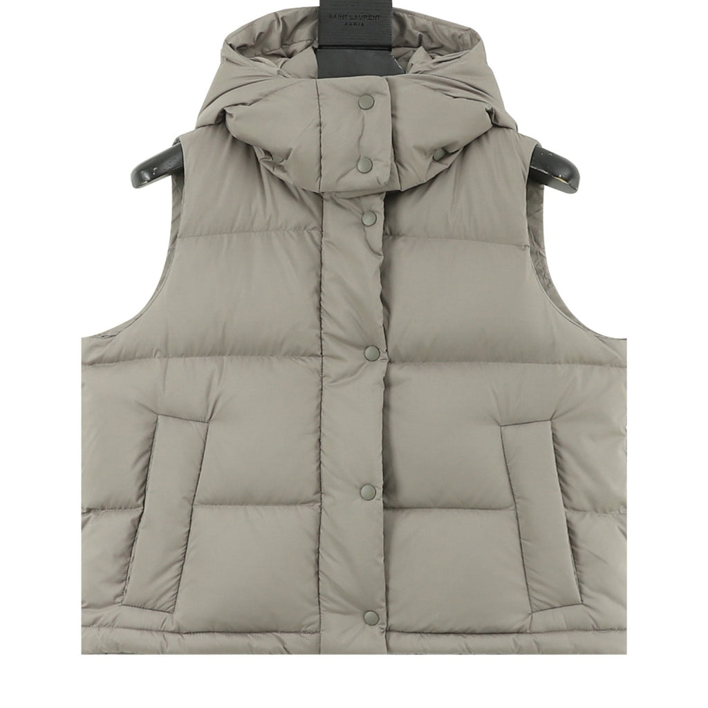 Saint Laurent Women's / Men's Hooded Puffer Vest in Taupe