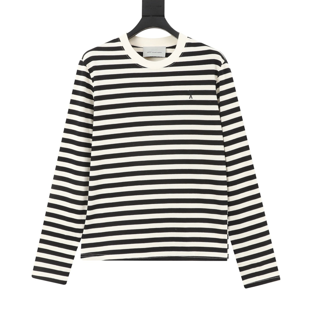 AMI Paris Women's & Men's Black & Off-White Striped Long Sleeve Top with Small A Logo