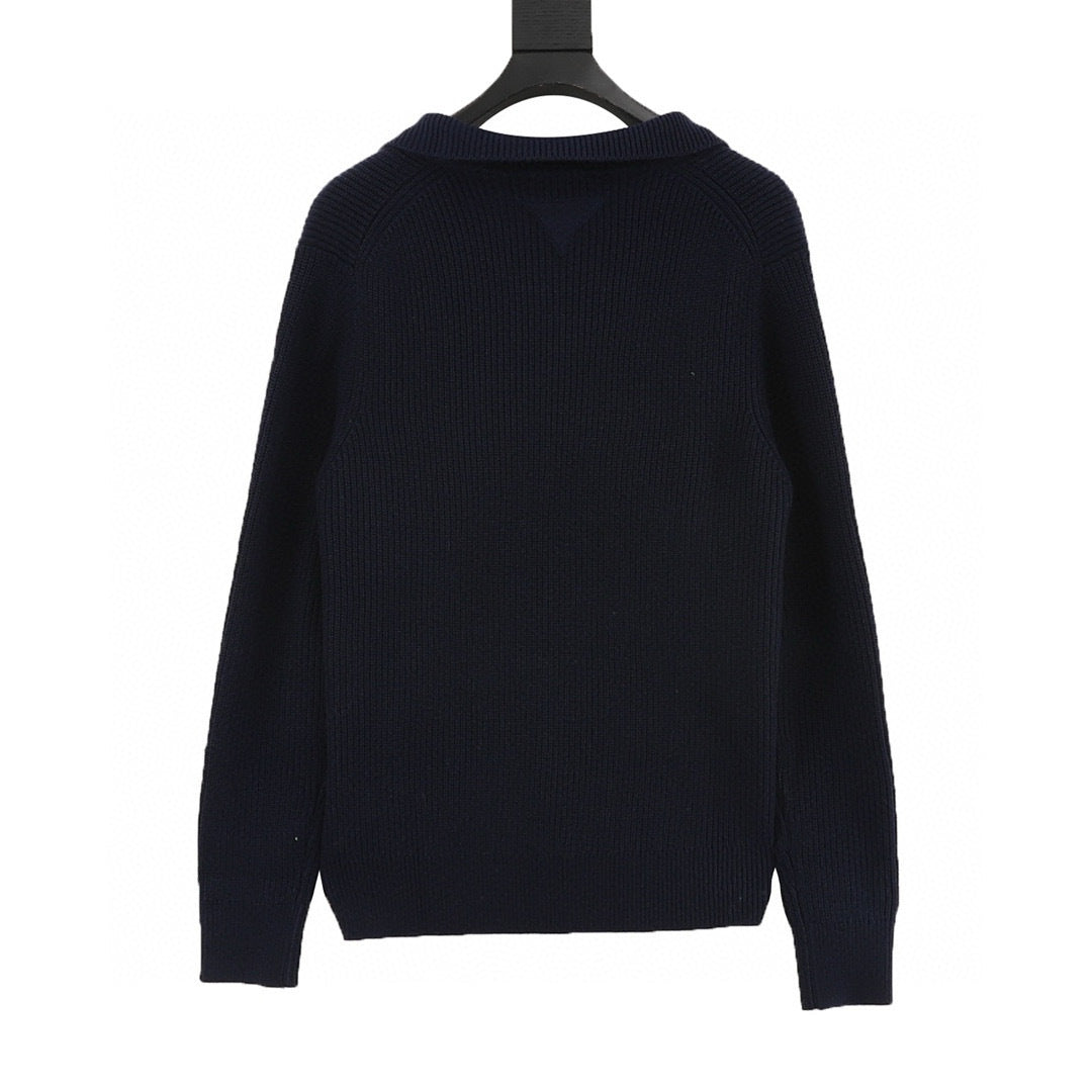 Prada Polo Collar Half-Zip Chunky Knit Sweater