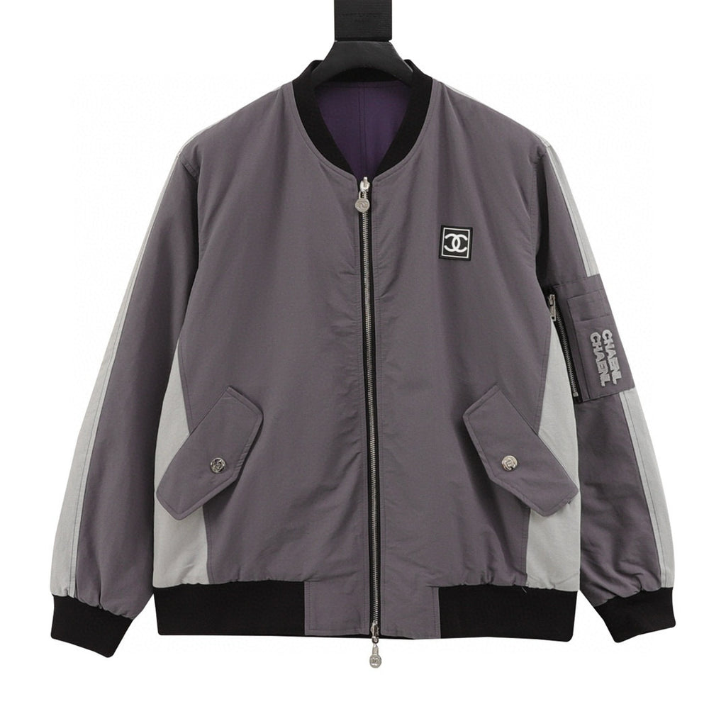 Chanel Reversible Quilted Cotton Jacket with Embroidered Slogan and Vintage-Style Zipper