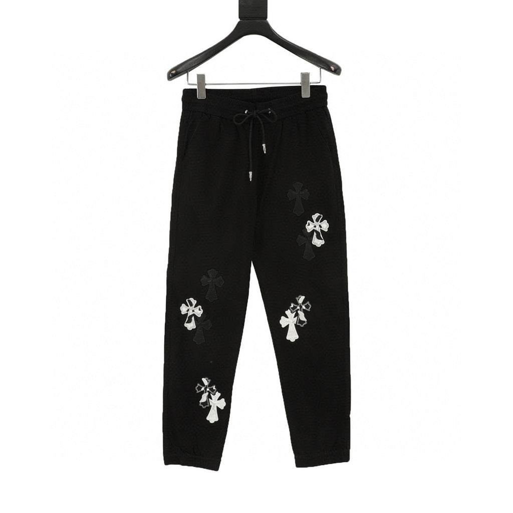 CH Trousers with Side Leather-Patch Cross Appliqué and Embroidery