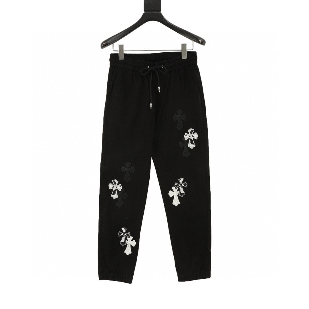 CH Trousers with Side Leather-Patch Cross Appliqué and Embroidery