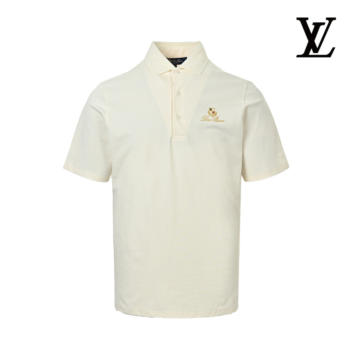 Loro Piana Men's Cream Embroidered Logo Polo Shirt