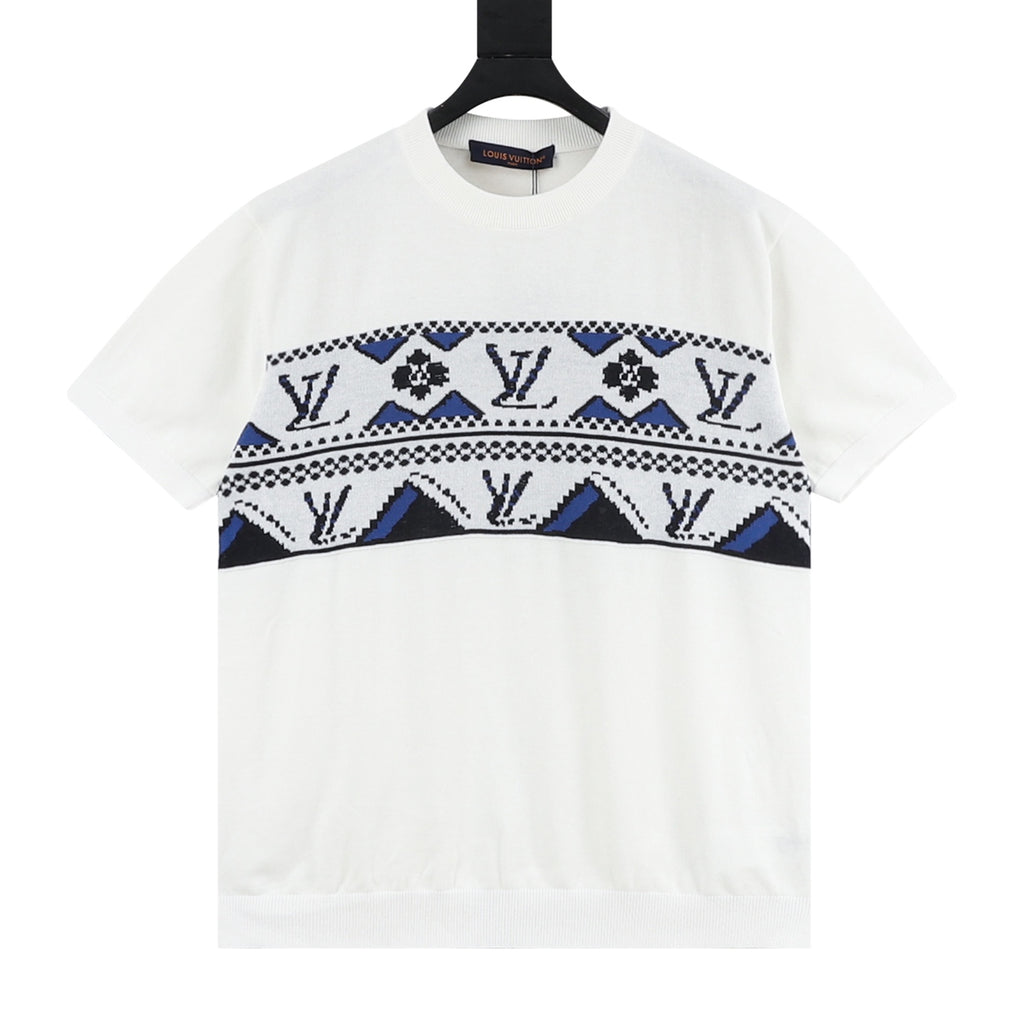 Louis Vuitton Fair Isle Knit Short-Sleeve Top in White