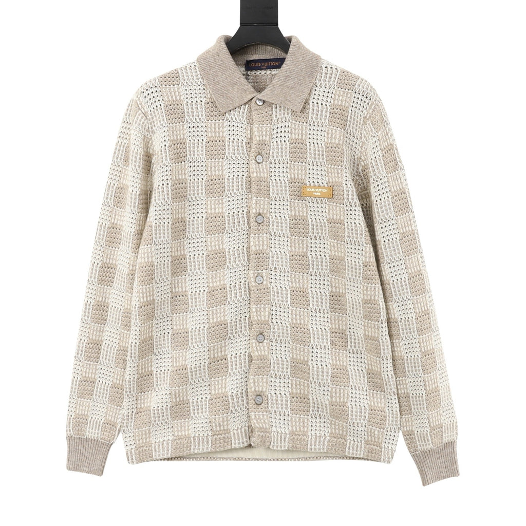 Louis Vuitton Women's Men's Beige Crochet Check Knit Polo Shirt