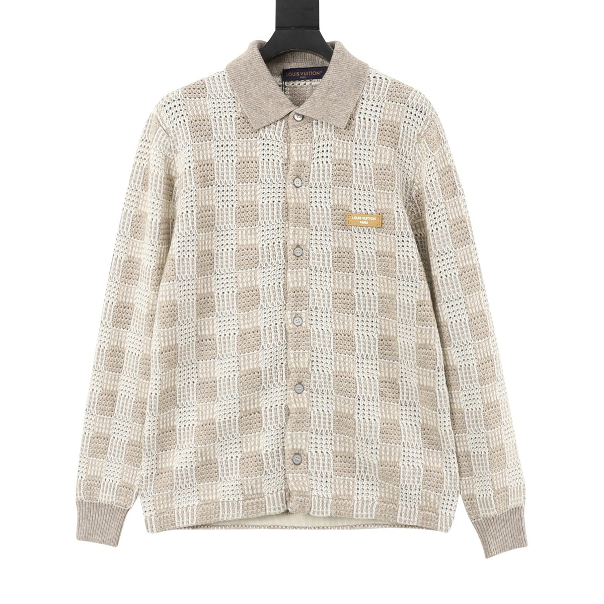 Louis Vuitton Women's Men's Beige Crochet Check Knit Polo Shirt