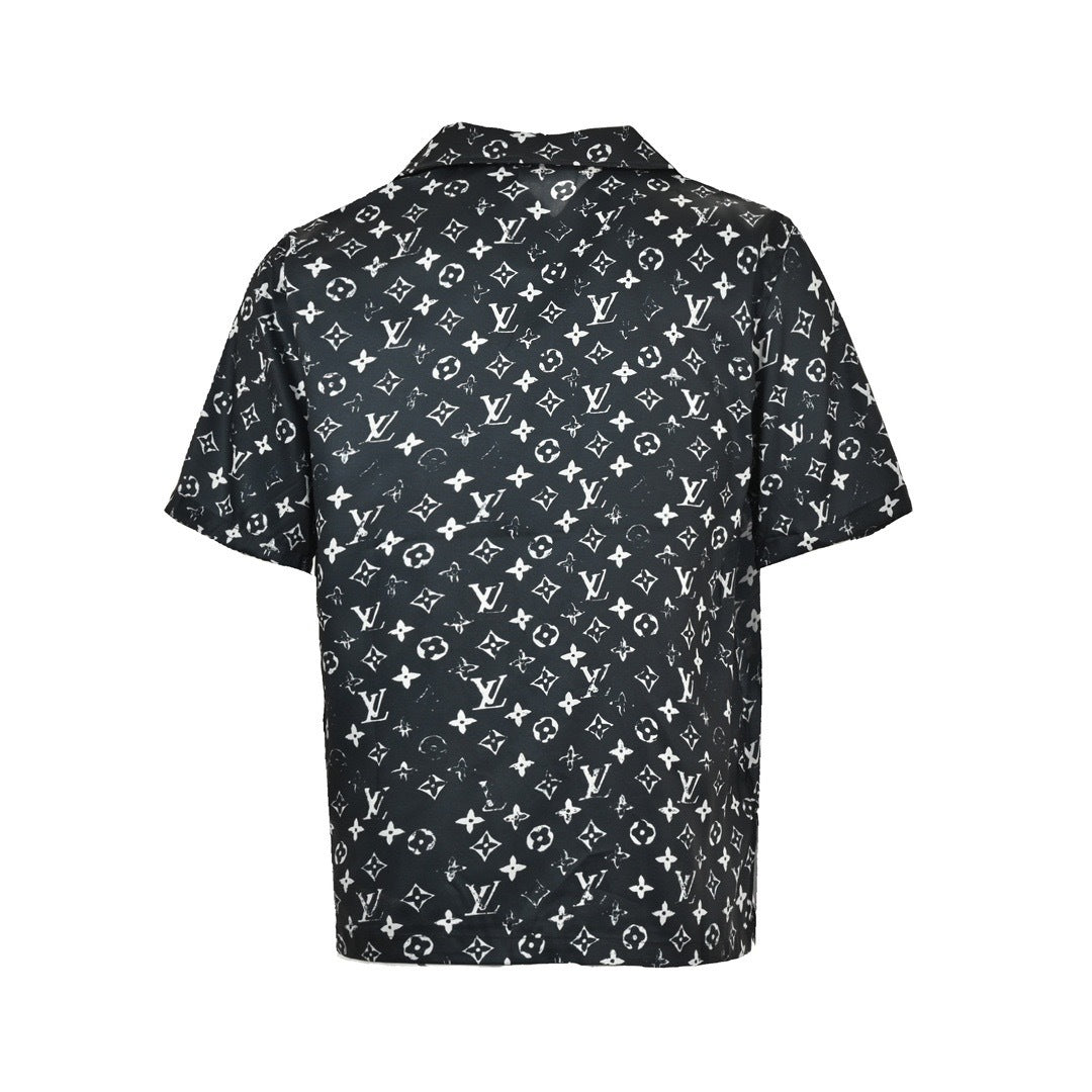 Louis Vuitton All-Over Monogram Print Short-Sleeve Shirt in Black