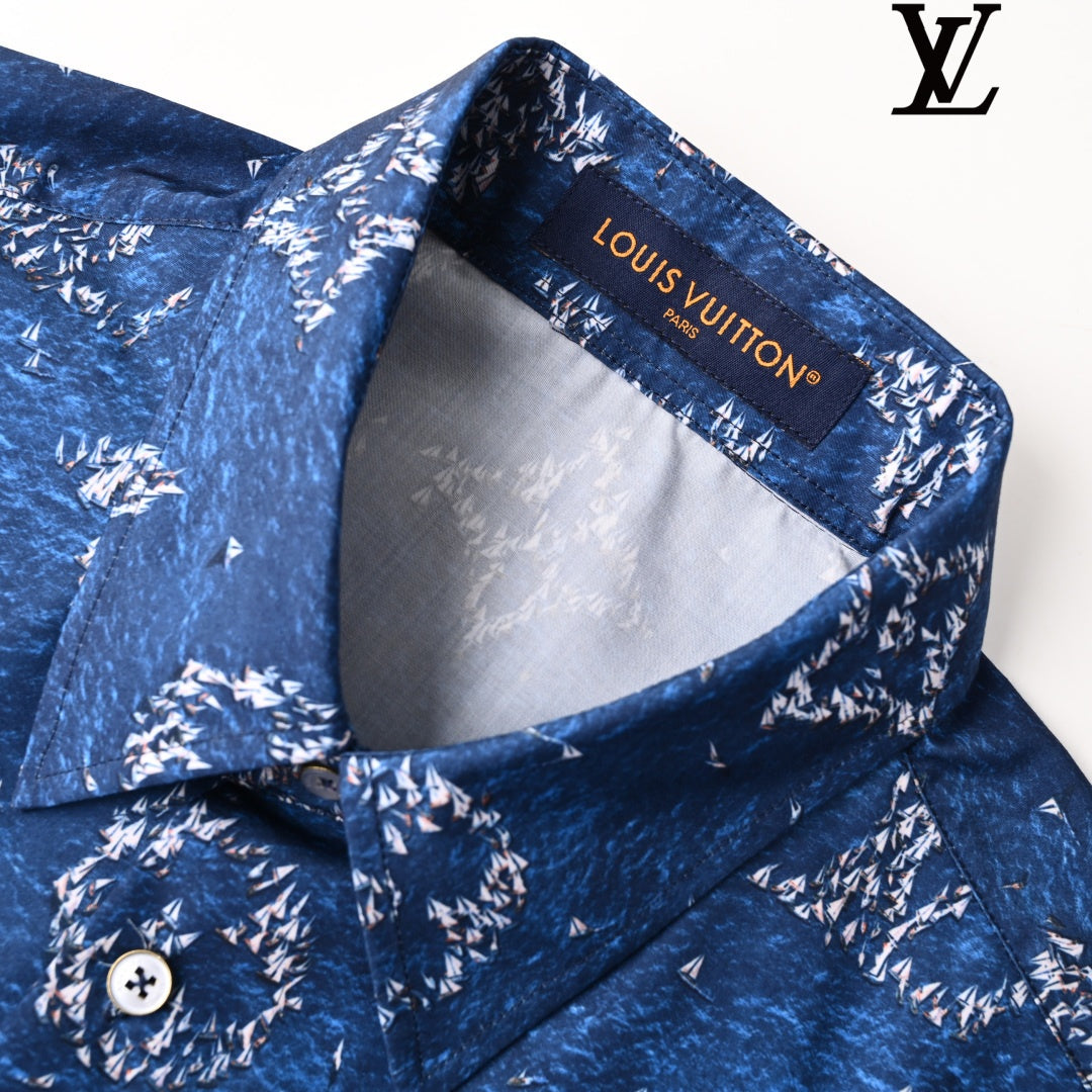 Louis Vuitton Men's Blue Monogram Short Sleeve Shirt